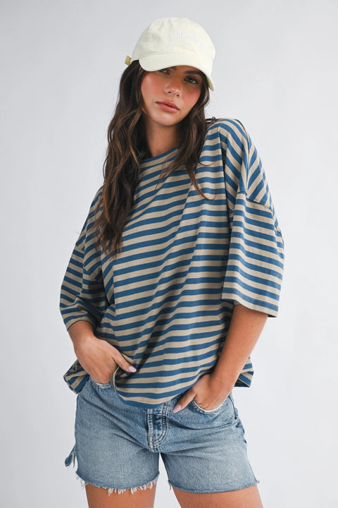 Leah Oversized Stripe Boyfriend Tee- 7 Colours
