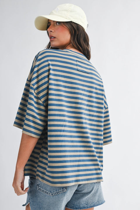 Leah Oversized Stripe Boyfriend Tee- 7 Colours