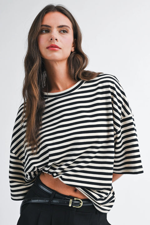Leah Oversized Stripe Boyfriend Tee- 7 Colours
