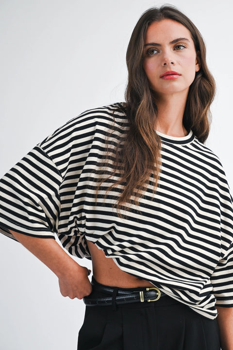 Leah Oversized Stripe Boyfriend Tee- 7 Colours