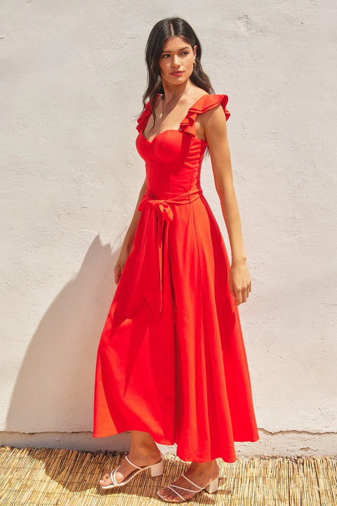 Corset Flutter Midi Dress