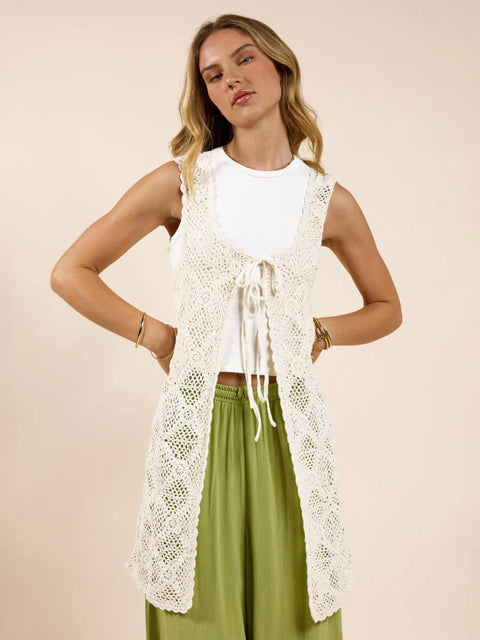 Fell For You Crochet Front Tie Cardigan