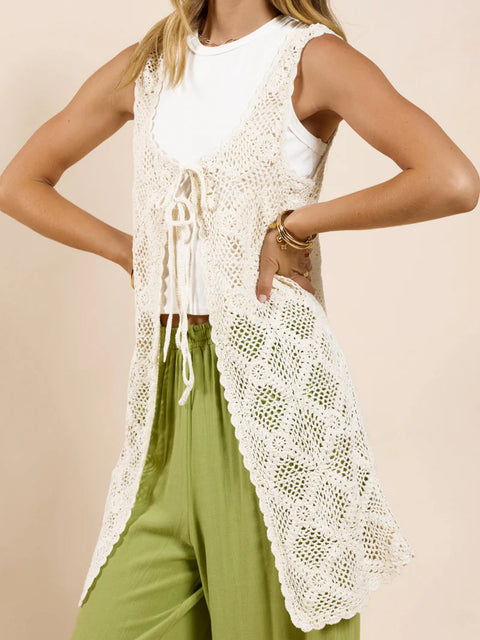 Fell For You Crochet Front Tie Cardigan