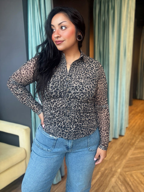 Dex Leopard Mesh Shirt - Extended Sizes