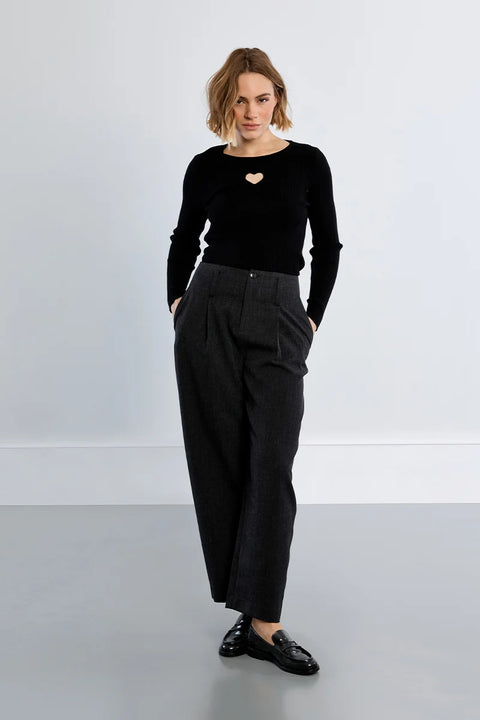 Molly Bracken Heart Cut-Out Long Sleeve Top - 2 Colour
