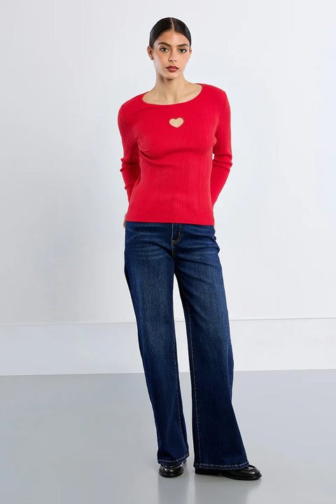 Molly Bracken Heart Cut-Out Long Sleeve Top - 2 Colour