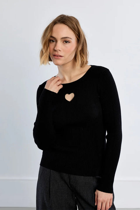 Molly Bracken Heart Cut-Out Long Sleeve Top - 2 Colour