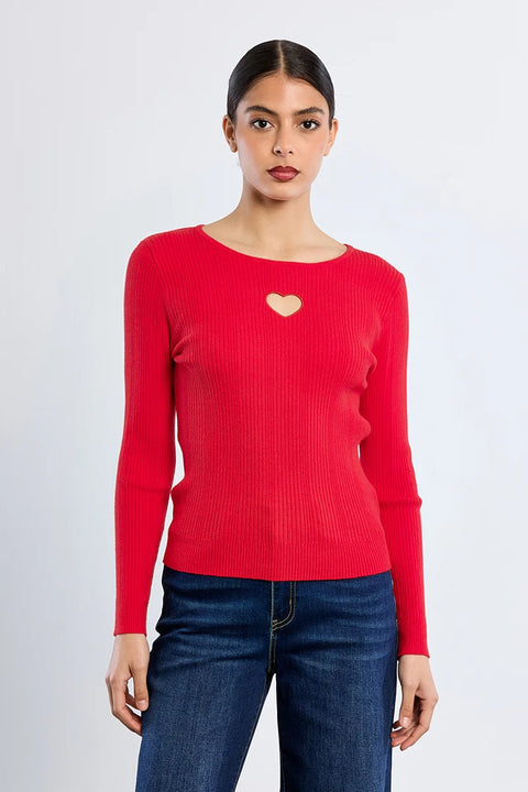 Molly Bracken Heart Cut-Out Long Sleeve Top - 2 Colour