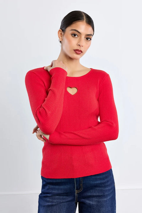 Molly Bracken Heart Cut-Out Long Sleeve Top - 2 Colour