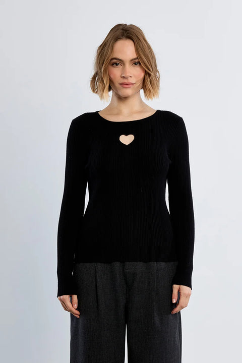 Molly Bracken Heart Cut-Out Long Sleeve Top - 2 Colour