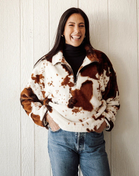 Brunette The Label Cowprint Half Zip Jacket