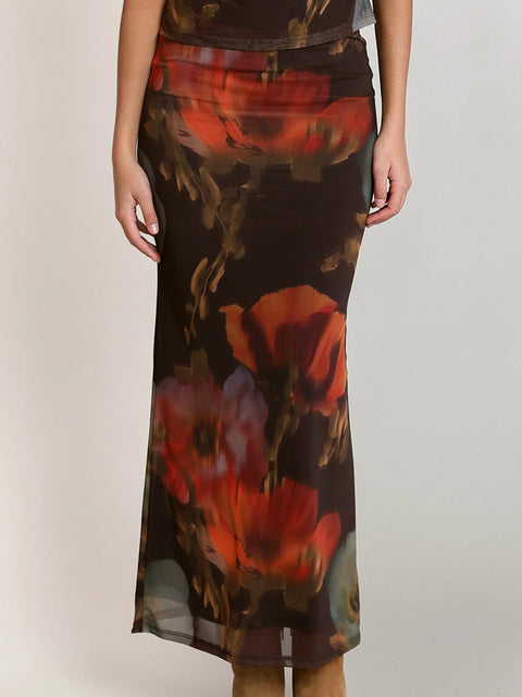 Dex Mesh Floral Midi Skirt