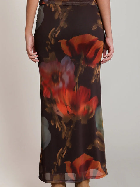 Dex Mesh Floral Midi Skirt