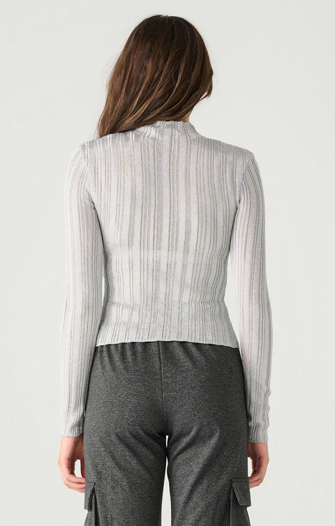 Heather Mock Neck Ribbed Shimmer Top