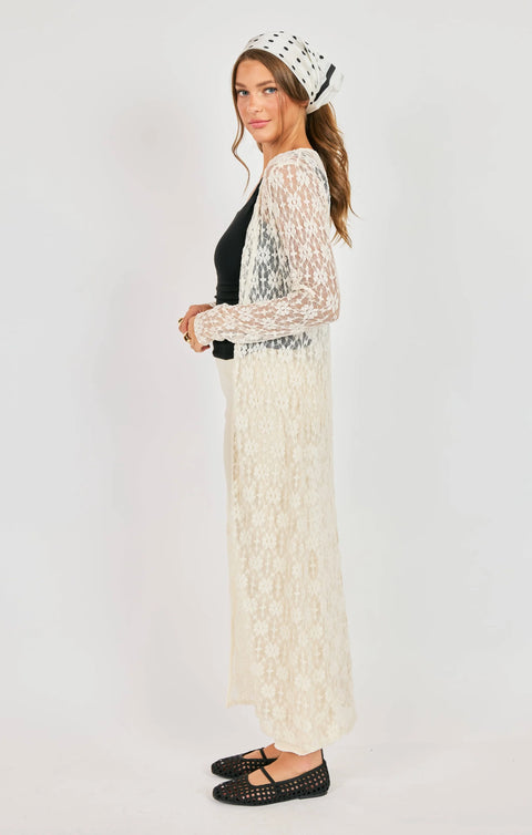 Sadie & Sage Letters Lace Long Cardigan